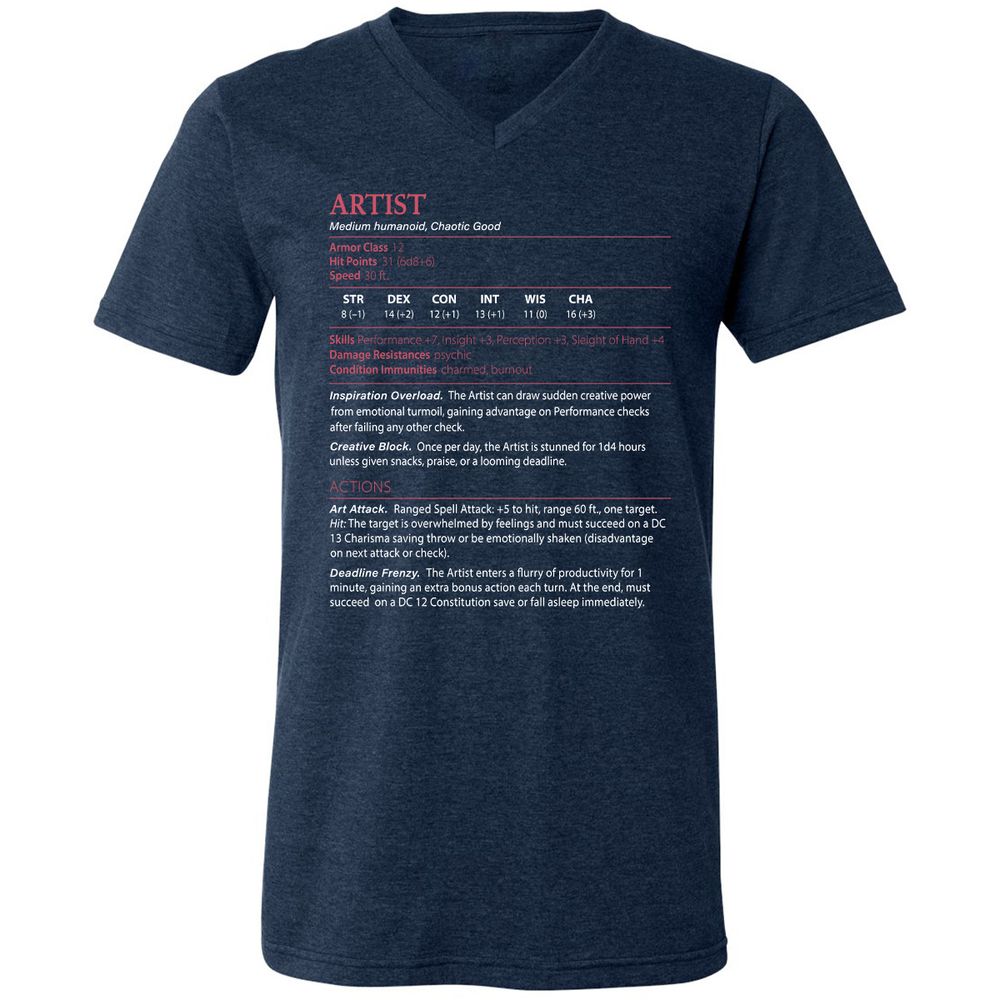 Artist Stats Unisex V-Neck T-Shirt - Heather Navy - 15