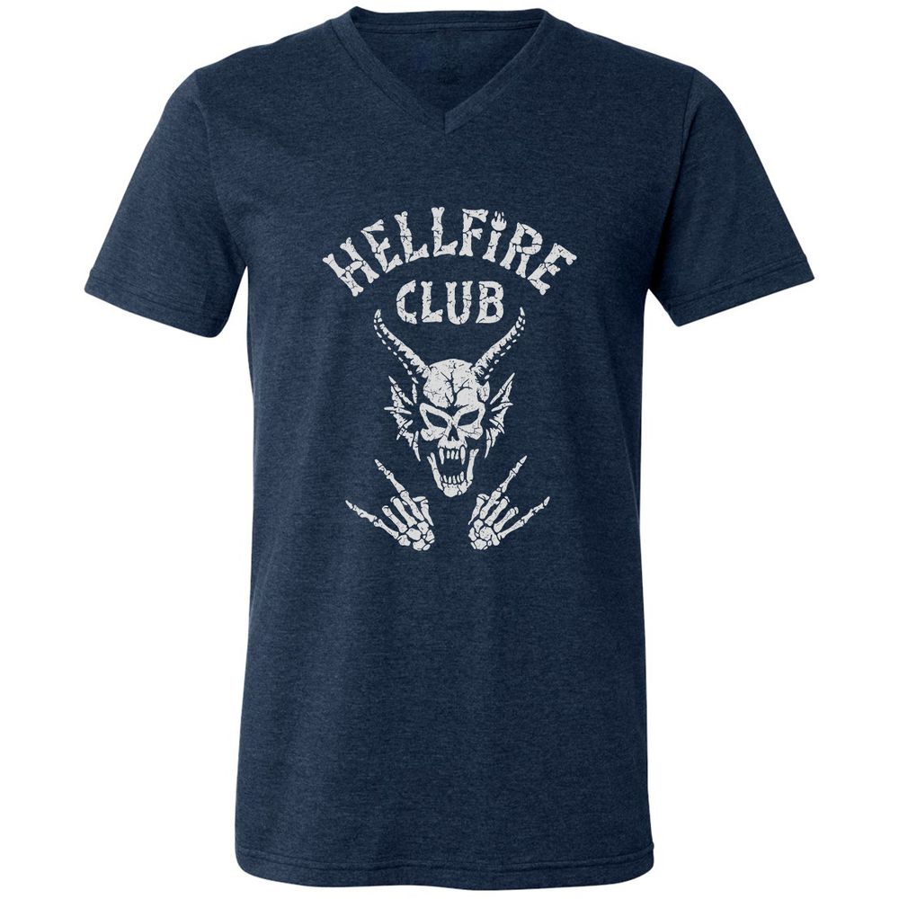 Hellfire Club Unisex V-Neck T-Shirt - Heather Navy - 15