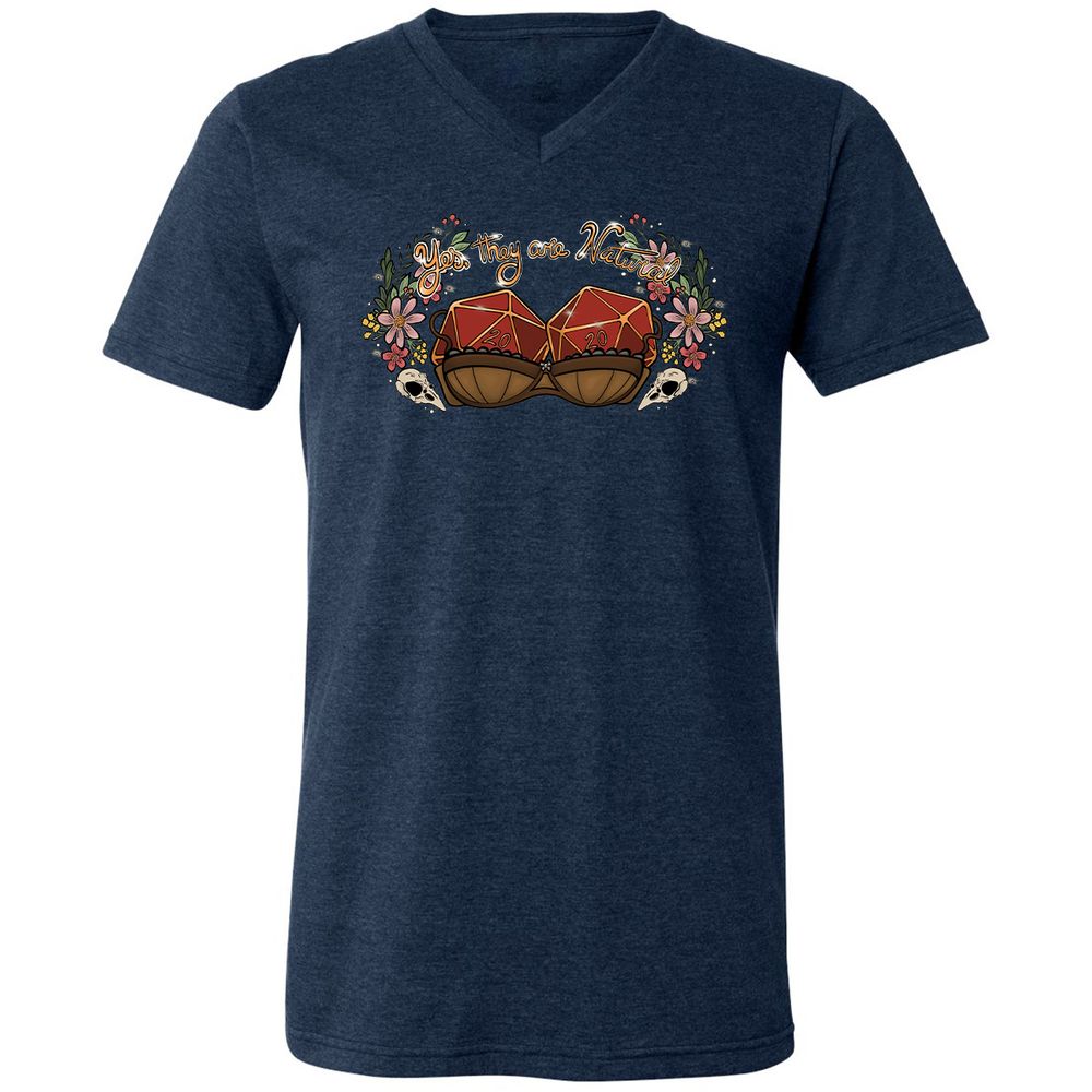 Yes They're Natural Unisex V-Neck T-Shirt - Heather Navy - 15