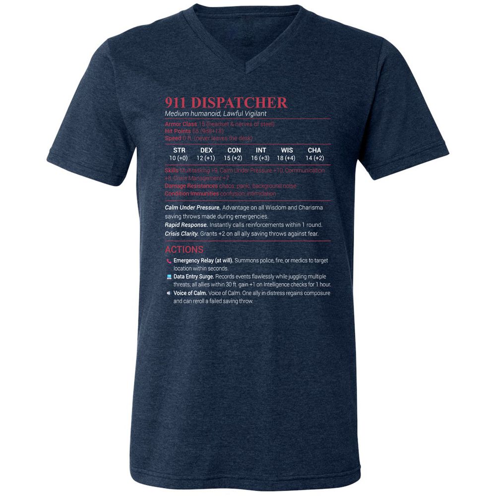 911 Dispatcher Unisex V-Neck T-Shirt - Heather Navy - 15