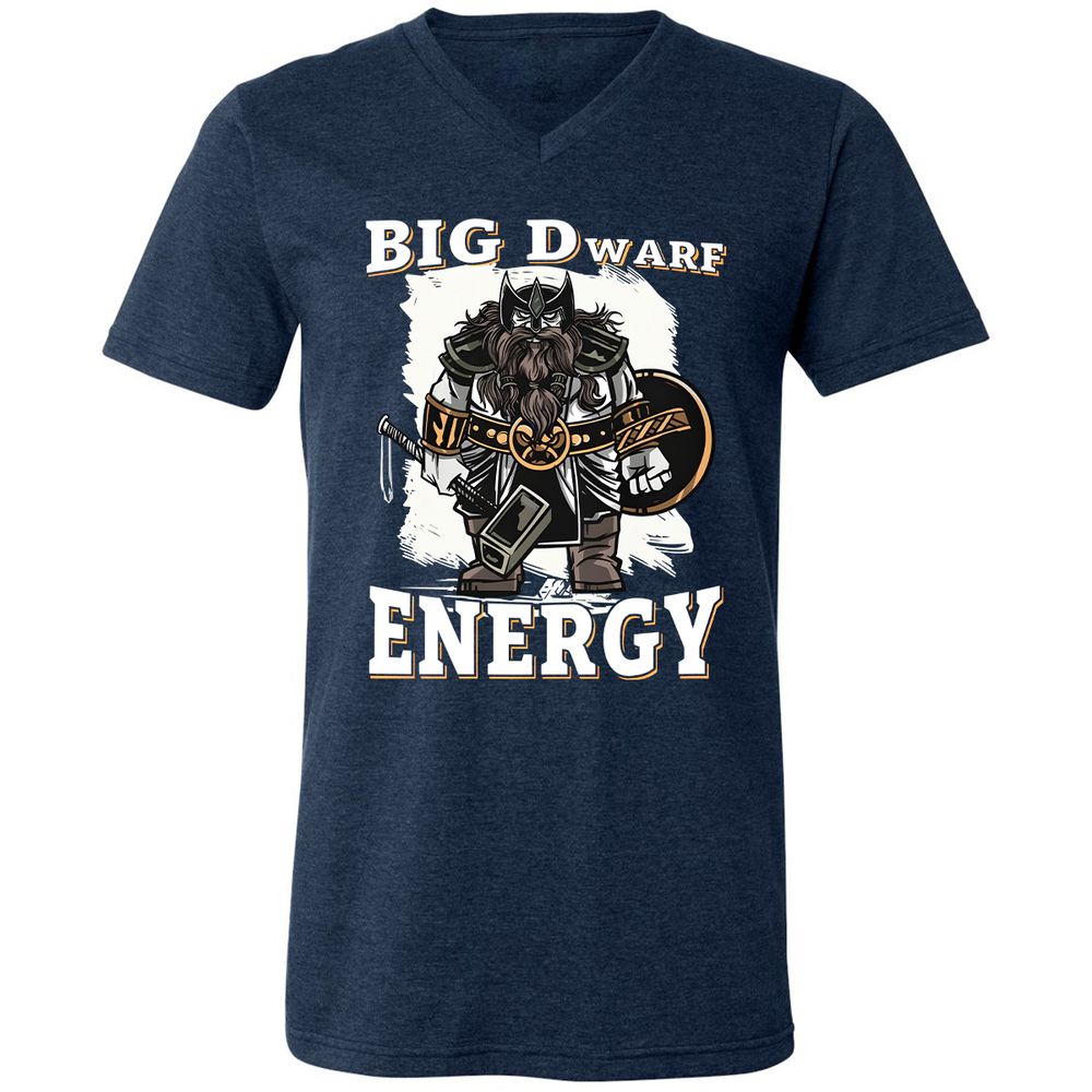 Big Dwarf Energy Unisex V-Neck T-Shirt - Heather Navy - 15