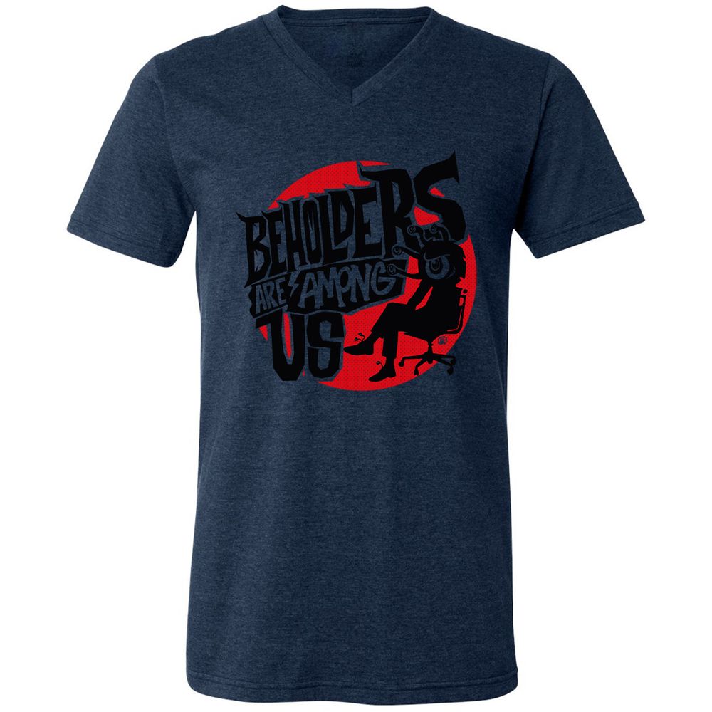 Beholders Are Among Us Unisex V-Neck T-Shirt - Heather Navy - 15