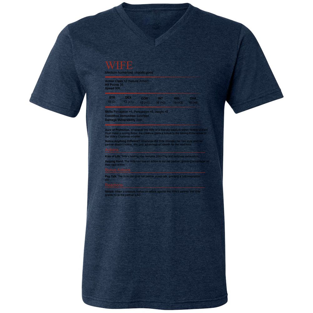 Wife White Unisex V-Neck T-Shirt - Heather Navy - 15