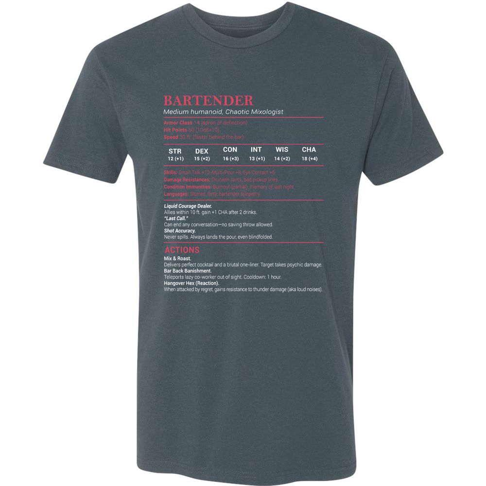 Bartender Stats Premium Unisex T-Shirt - Indigo - 15