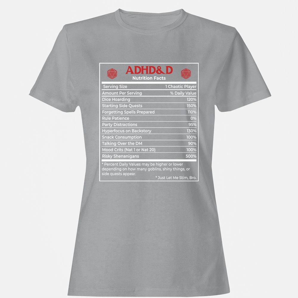 ADHD&D Nutrition Facts Women's T-Shirt - Sport Grey - 15