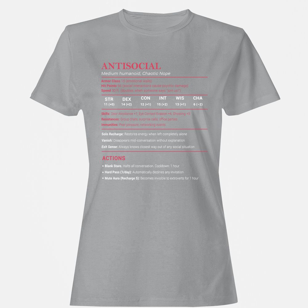 Antisocial Stats Women's T-Shirt - Sport Grey - 15