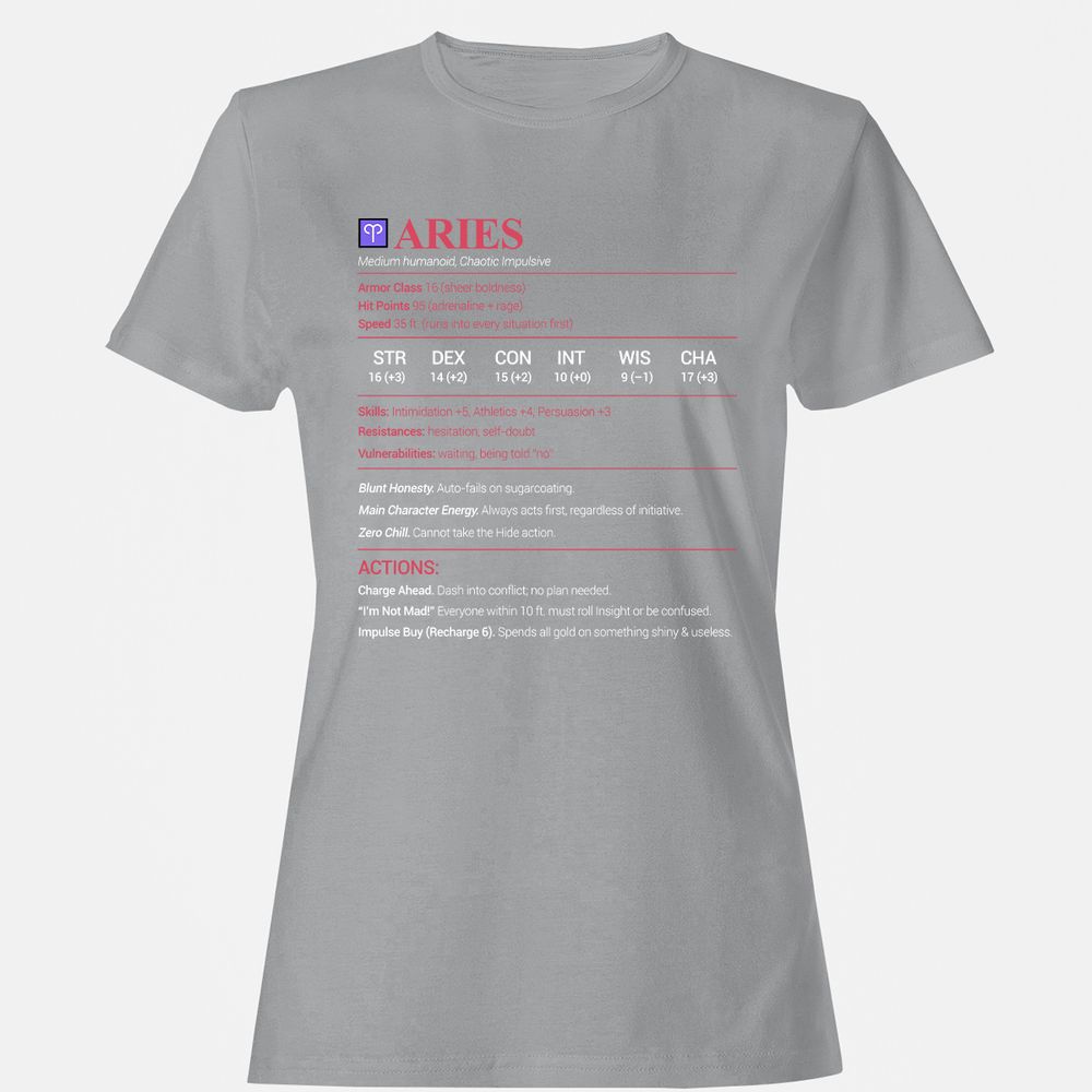 Aries Stats Women's T-Shirt - Sport Grey - 15