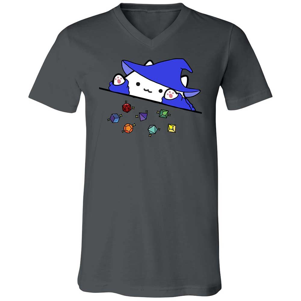 Cat Throws Dices Unisex V-Neck T-Shirt - Asphalt - 16