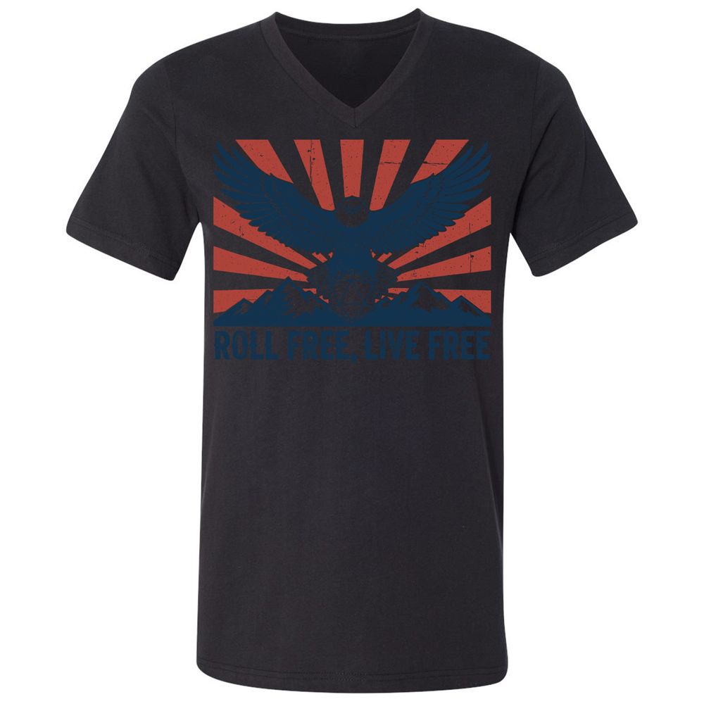Roll Free, Live Free Unisex V-Neck T-Shirt - Black - 16
