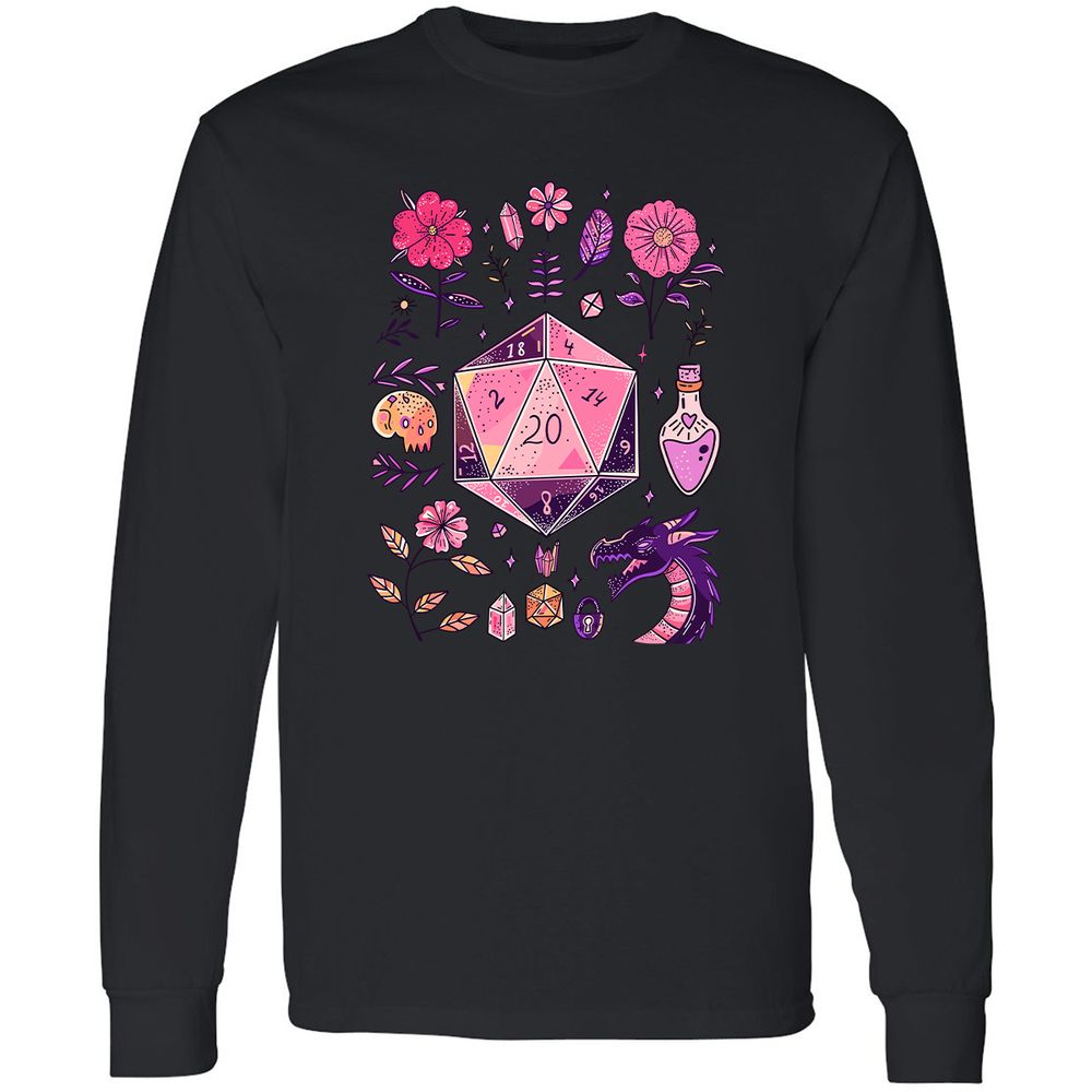 Mystic D20 Floral Dice Art - Black - 16