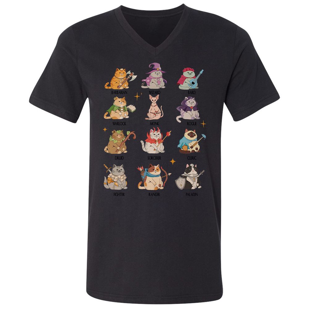 Dungeons And Cats Unisex V-Neck T-Shirt - Black - 16
