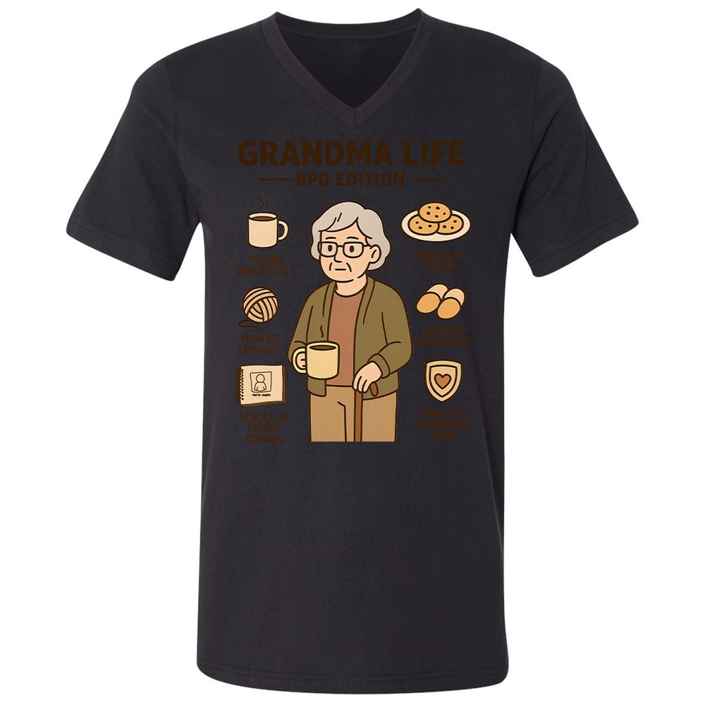 Grandma Life RPG Edition Unisex V-Neck T-Shirt - Black - 16