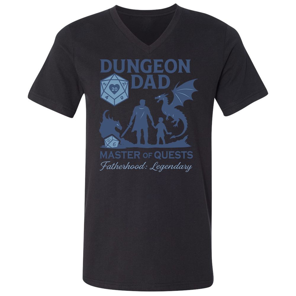 Dungeon Dad Master Of Quests Unisex V-Neck T-Shirt - Black - 16