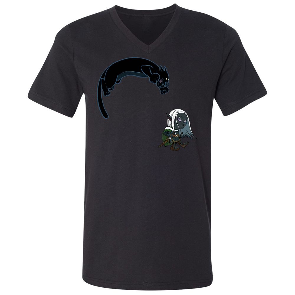 Drizzt And Guenhwyvar Unisex V-Neck T-Shirt - Black - 16