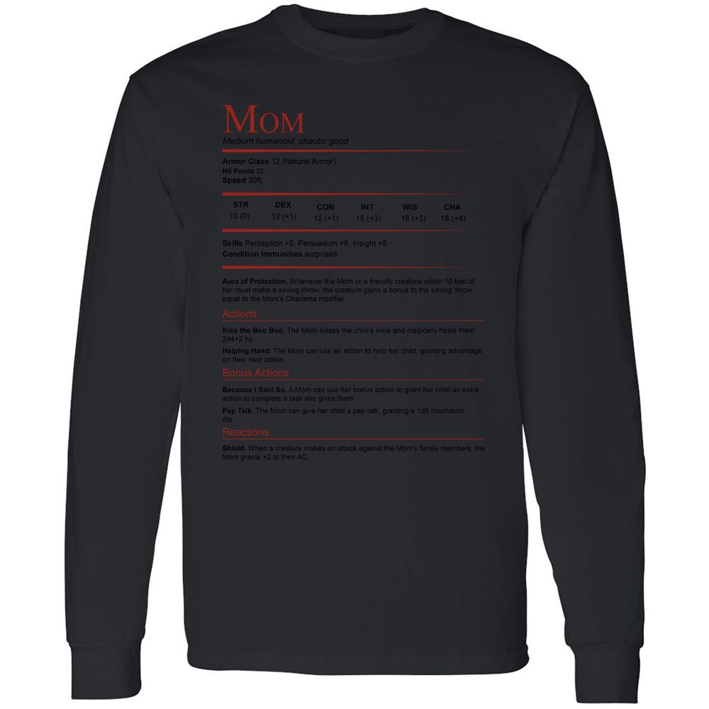 Mom Stats Long Sleeve T-Shirt - Black - 16