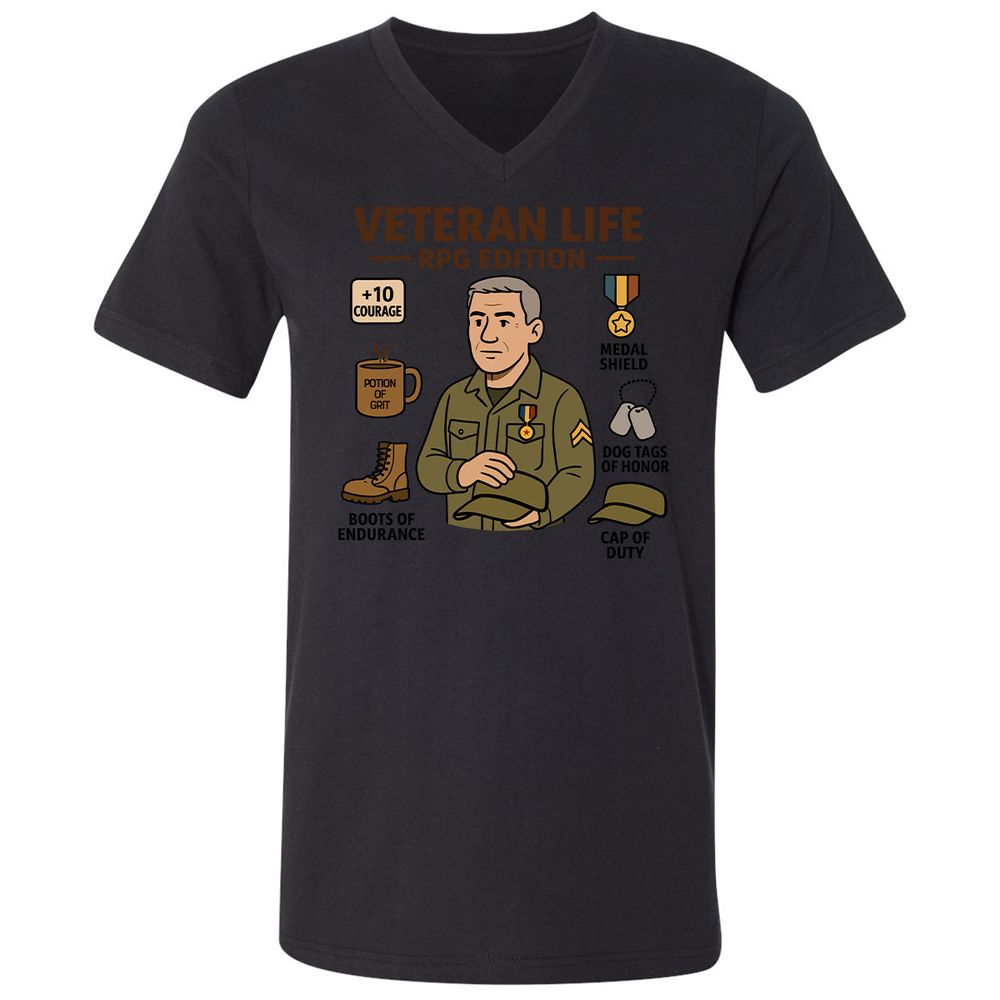 Veteran Life RPG Edition Unisex V-Neck T-Shirt - Black - 16