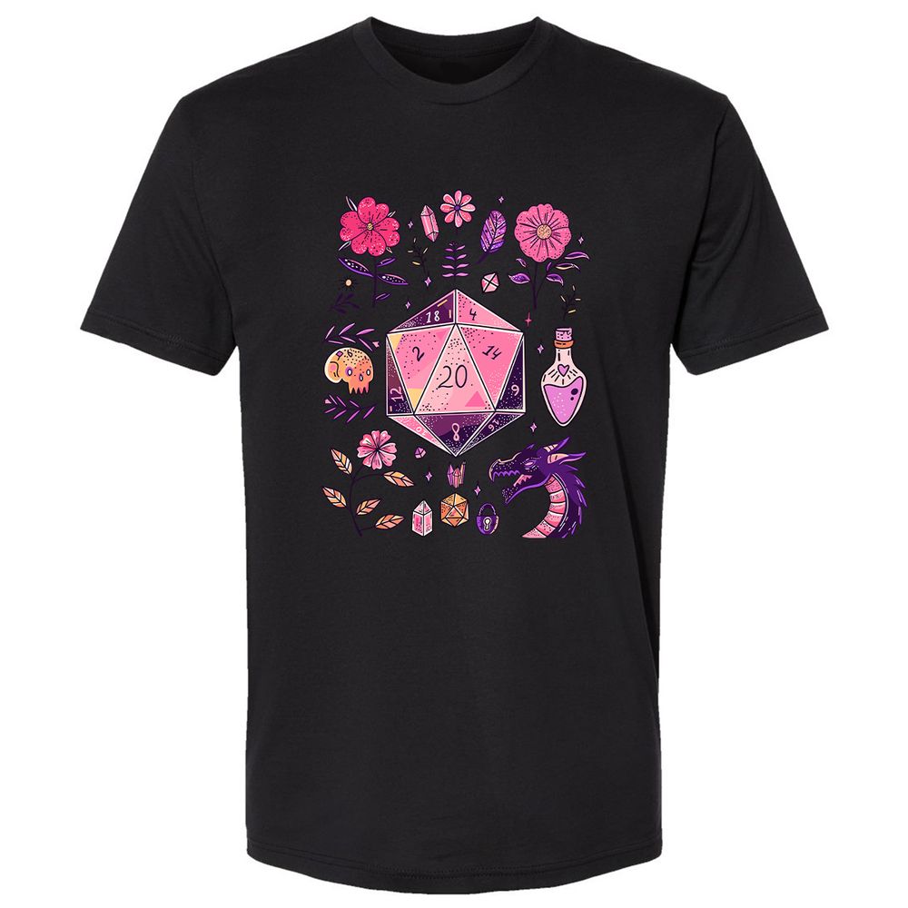 Mystic D20 Floral Dice Art - Black - 16
