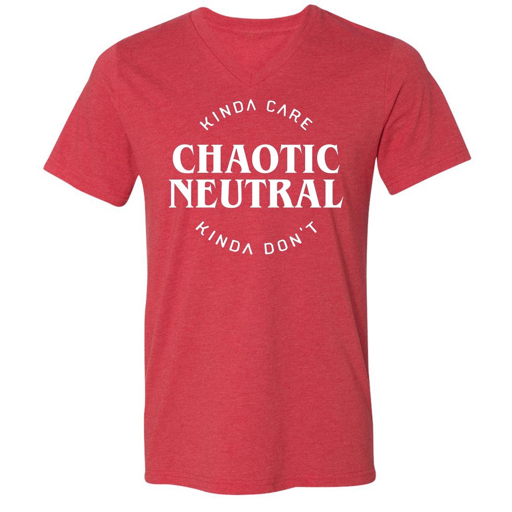 Chaotic Neutral Alignment Kinda Care Kinda Don't Unisex V-Neck T-Shirt - Heather Red - 16