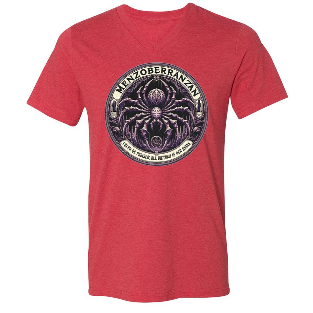 Menzoberranzan Lolth Be Praised Unisex V-Neck T-Shirt - Heather Red - 16