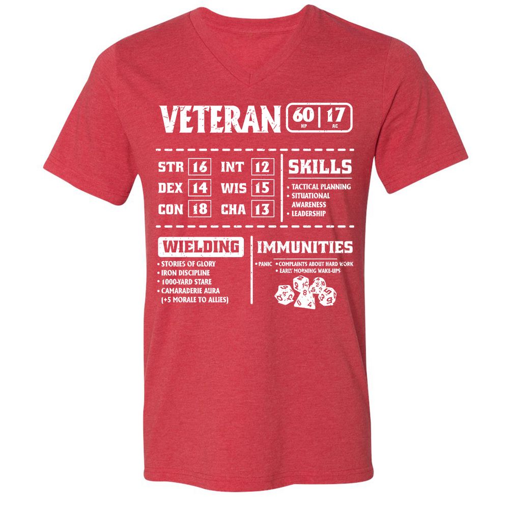 Veteran New Ver. Unisex V-Neck T-Shirt - Heather Red - 16