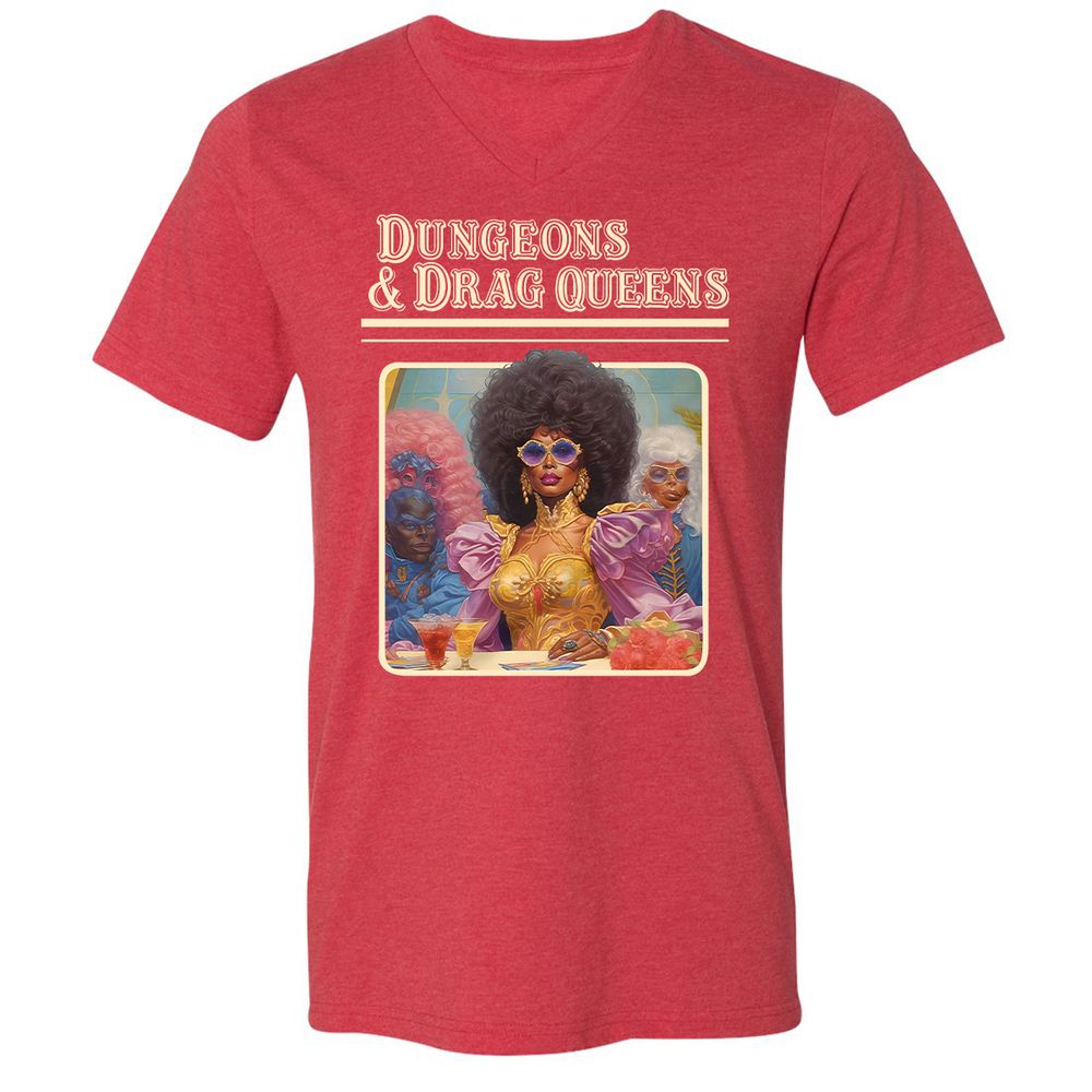 Dungeons & Drag Queens Unisex V-Neck T-Shirt - Heather Red - 16