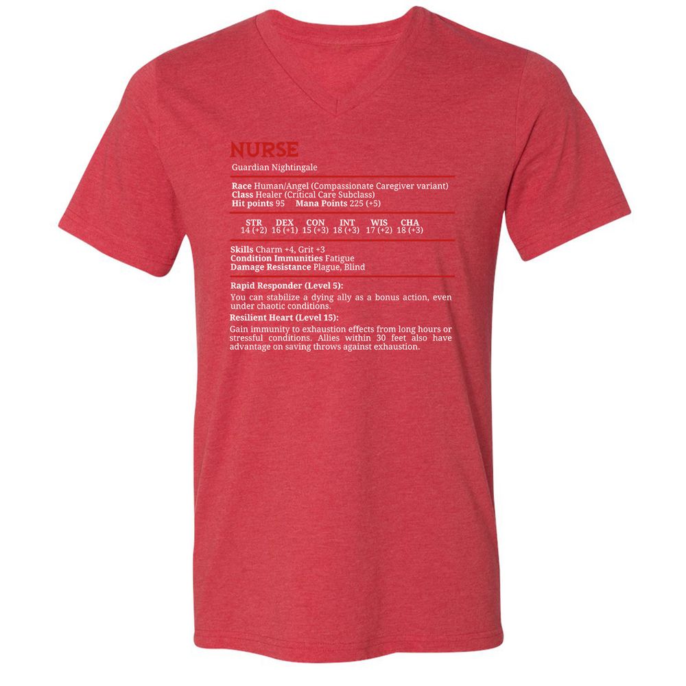 Nurse Stats Unisex V-Neck T-Shirt - Heather Red - 16
