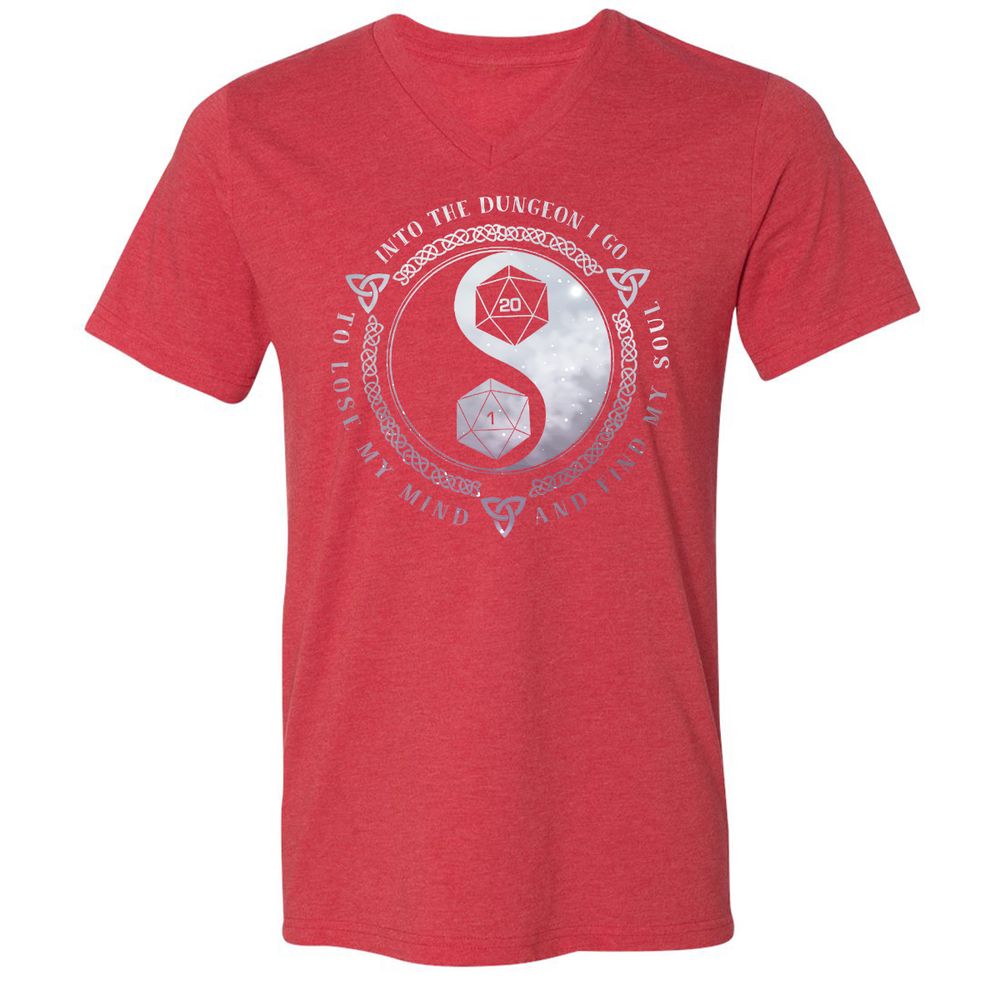 Into The Dungeon I Go Unisex V-Neck T-Shirt - Heather Red - 16