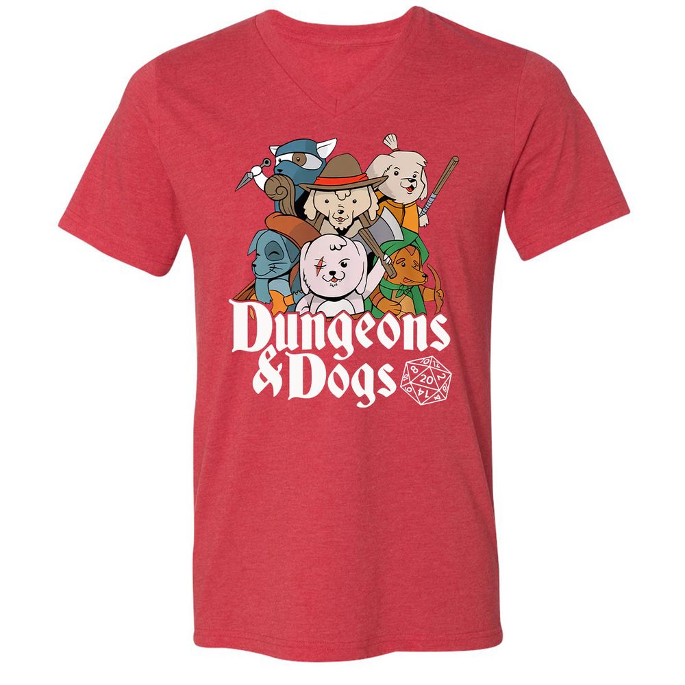 Dungeons & Dogs Unisex V-Neck T-Shirt - Heather Red - 16