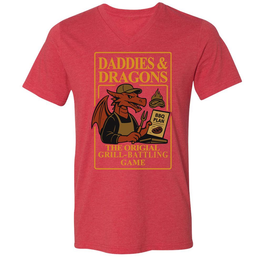 Daddies & Dragons Unisex V-Neck T-Shirt - Heather Red - 16
