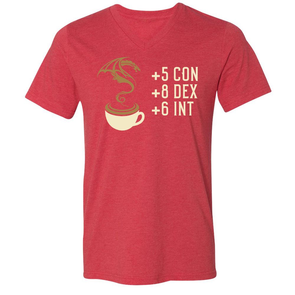 Coffee Dragon Unisex V-Neck T-Shirt - Heather Red - 16