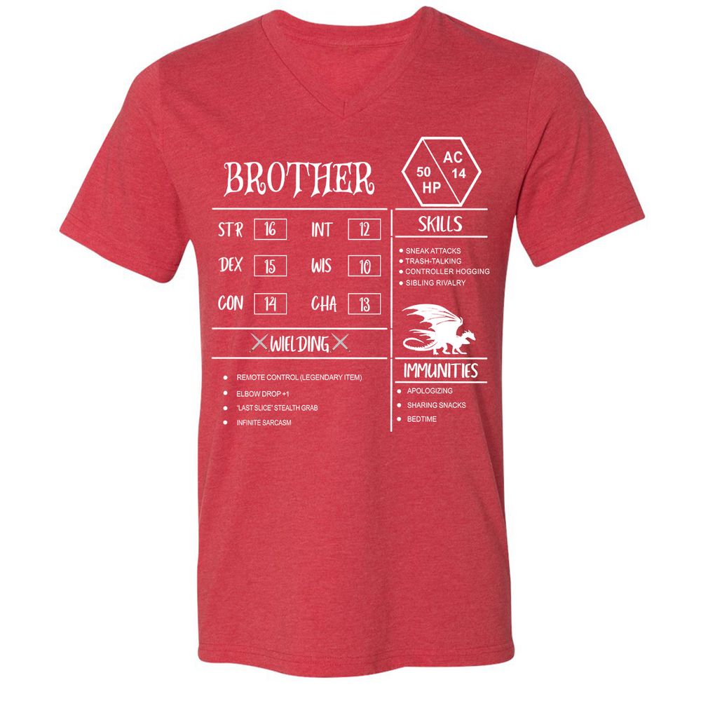 Brother Stats Unisex V-Neck T-Shirt - Heather Red - 16