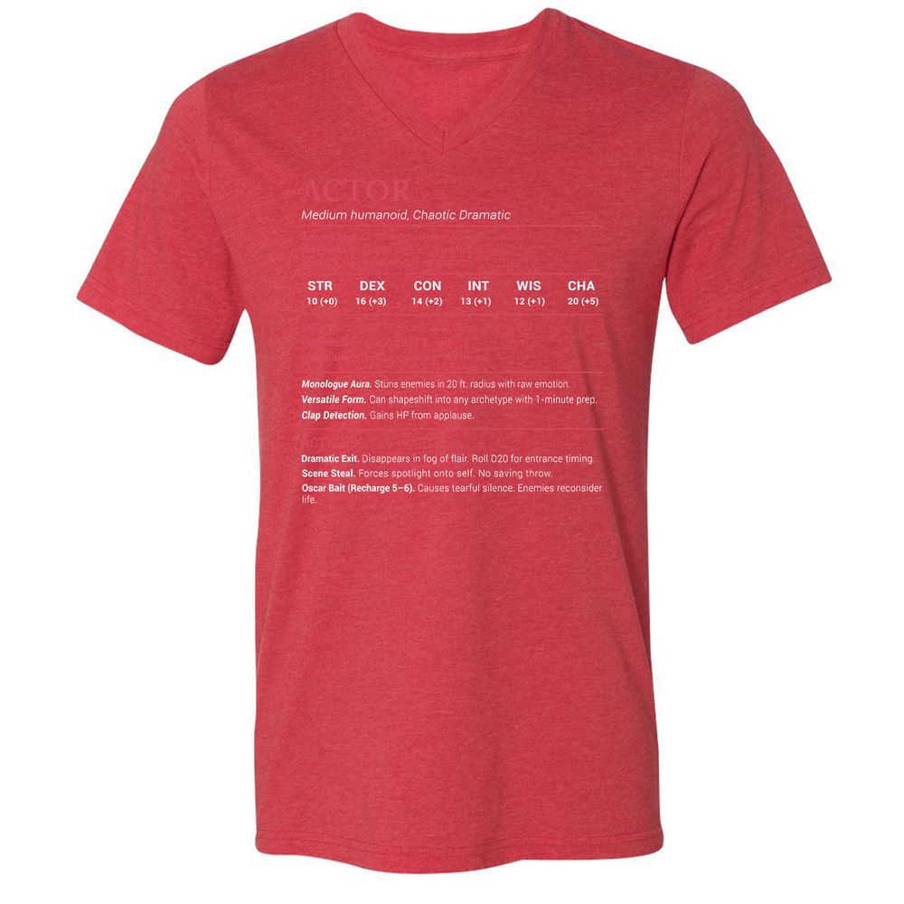 Actor Stats Unisex V-Neck T-Shirt - Heather Red - 16