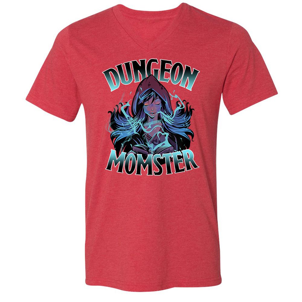 Dungeon Momster Unisex V-Neck T-Shirt - Heather Red - 16