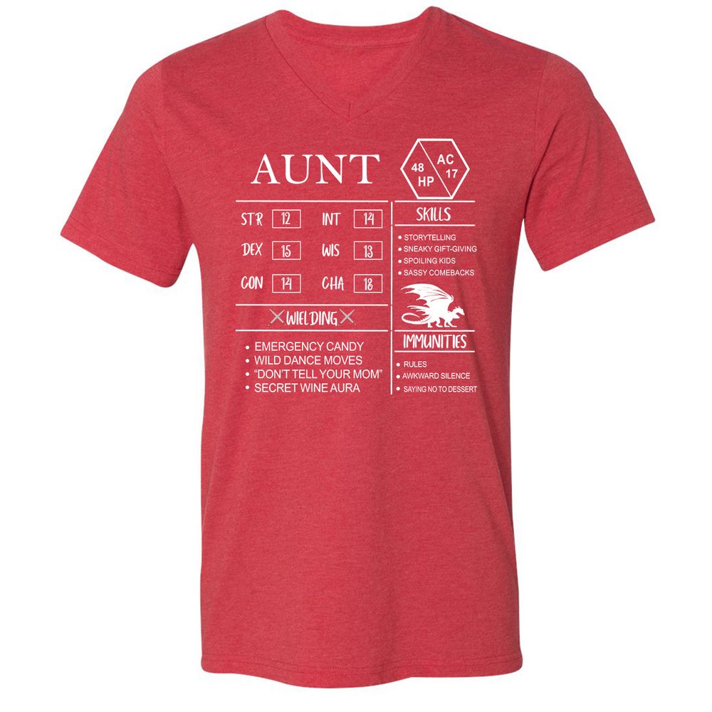 Aunt Stats Unisex V-Neck T-Shirt - Heather Red - 16