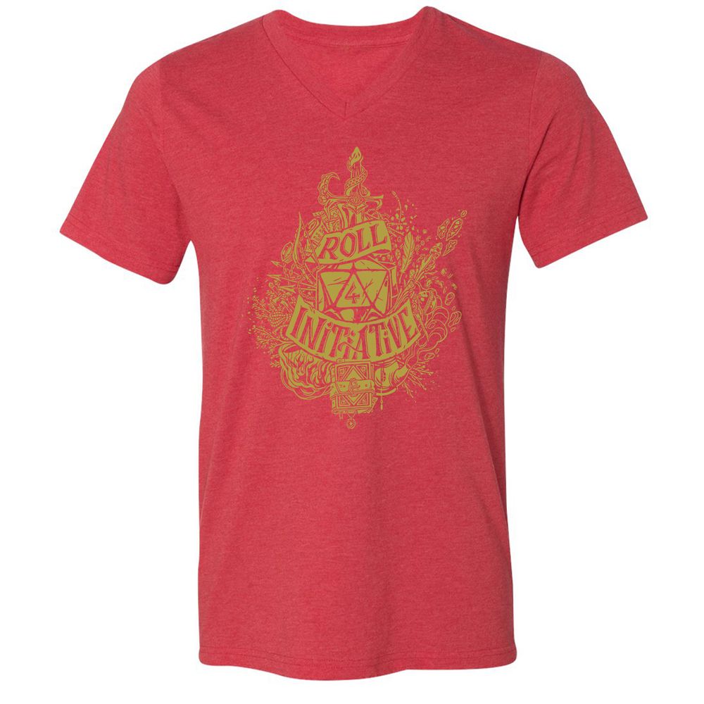 Roll Initiative Unisex V-Neck T-Shirt - Heather Red - 16