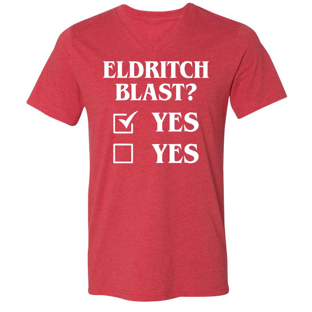 Eldritch Blast Yes Unisex V-Neck T-Shirt - Heather Red - 16