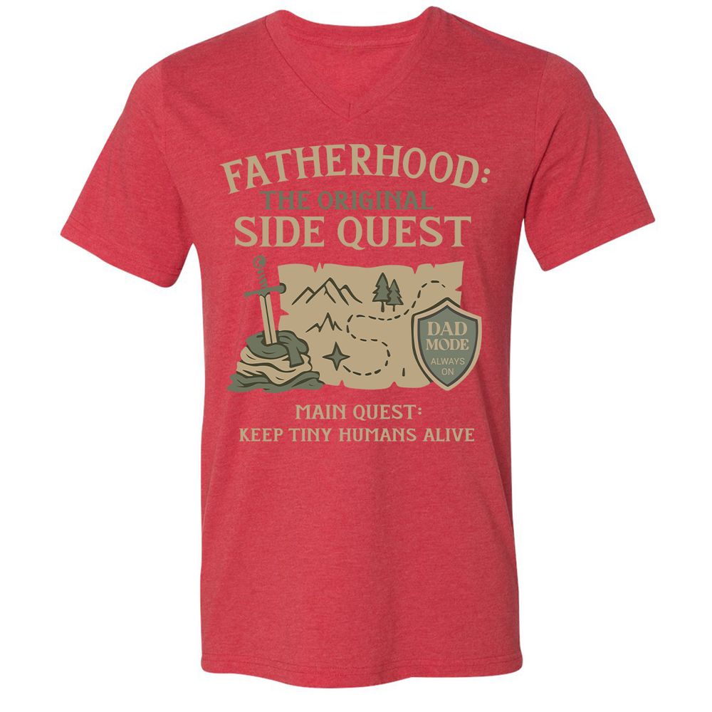 Fatherhood The Original Side Quest Unisex V-Neck T-Shirt - Heather Red - 16