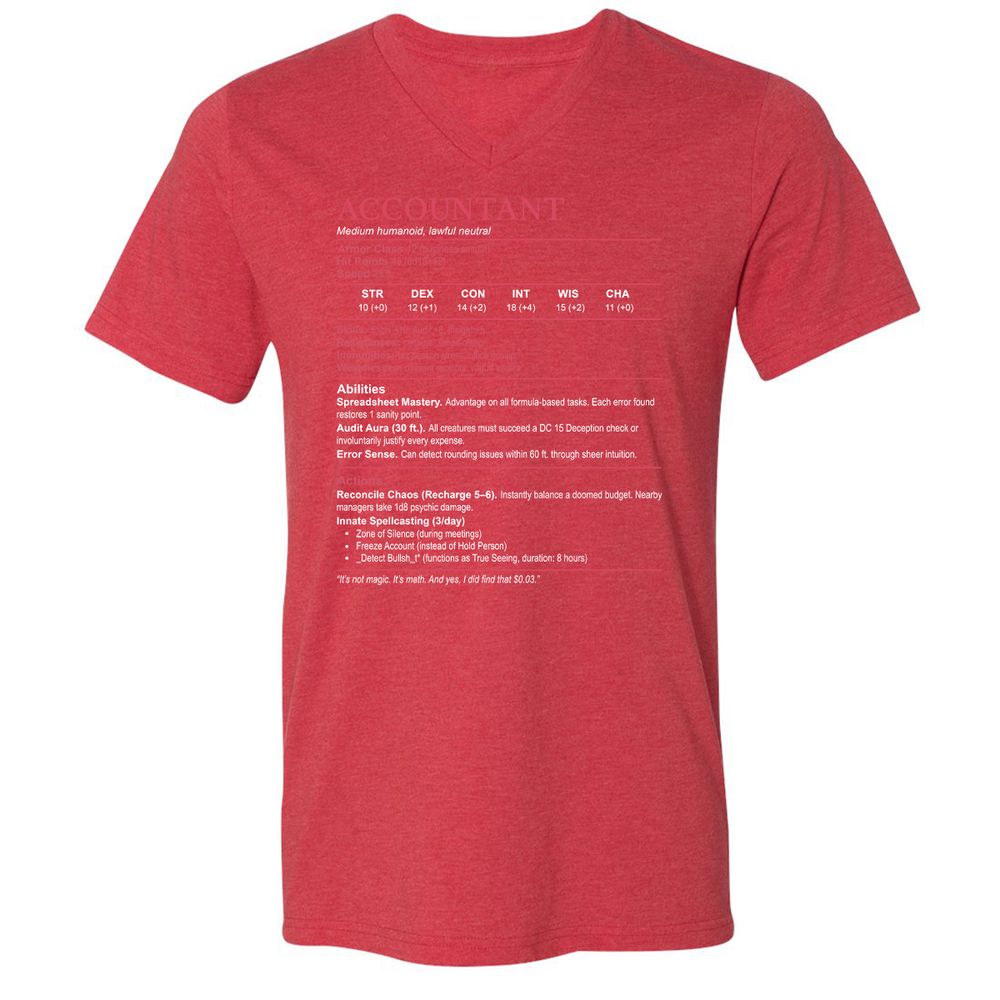 Accountant Stats Unisex V-Neck T-Shirt - Heather Red - 16