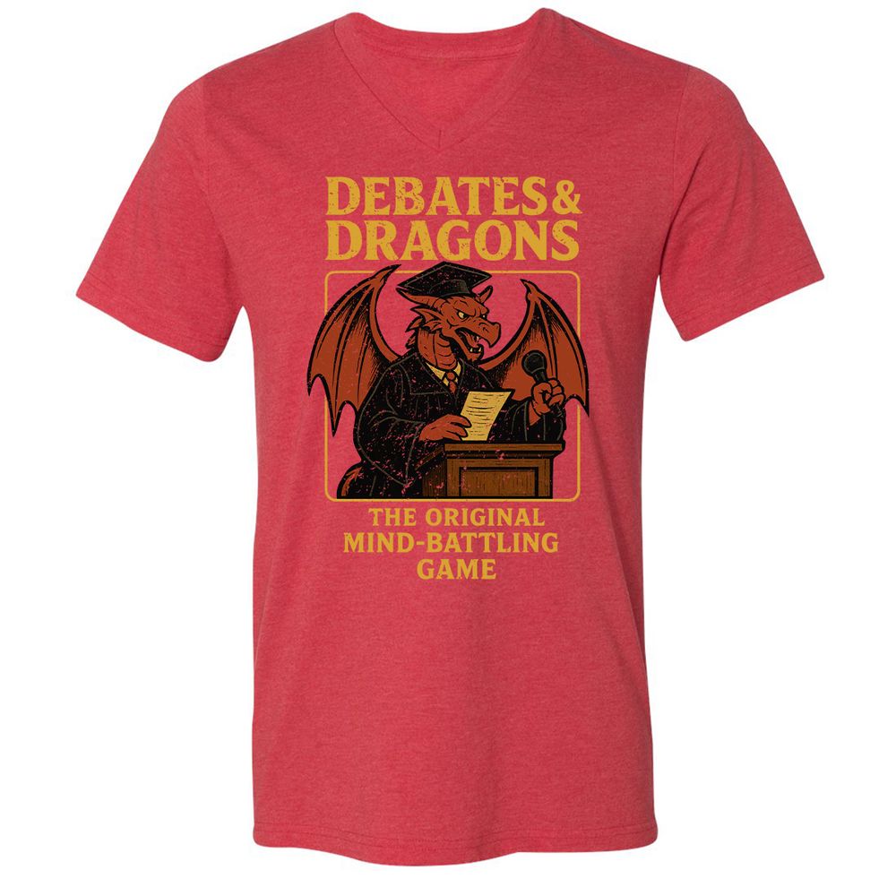 Debates & Dragons Unisex V-Neck T-Shirt - Heather Red - 16