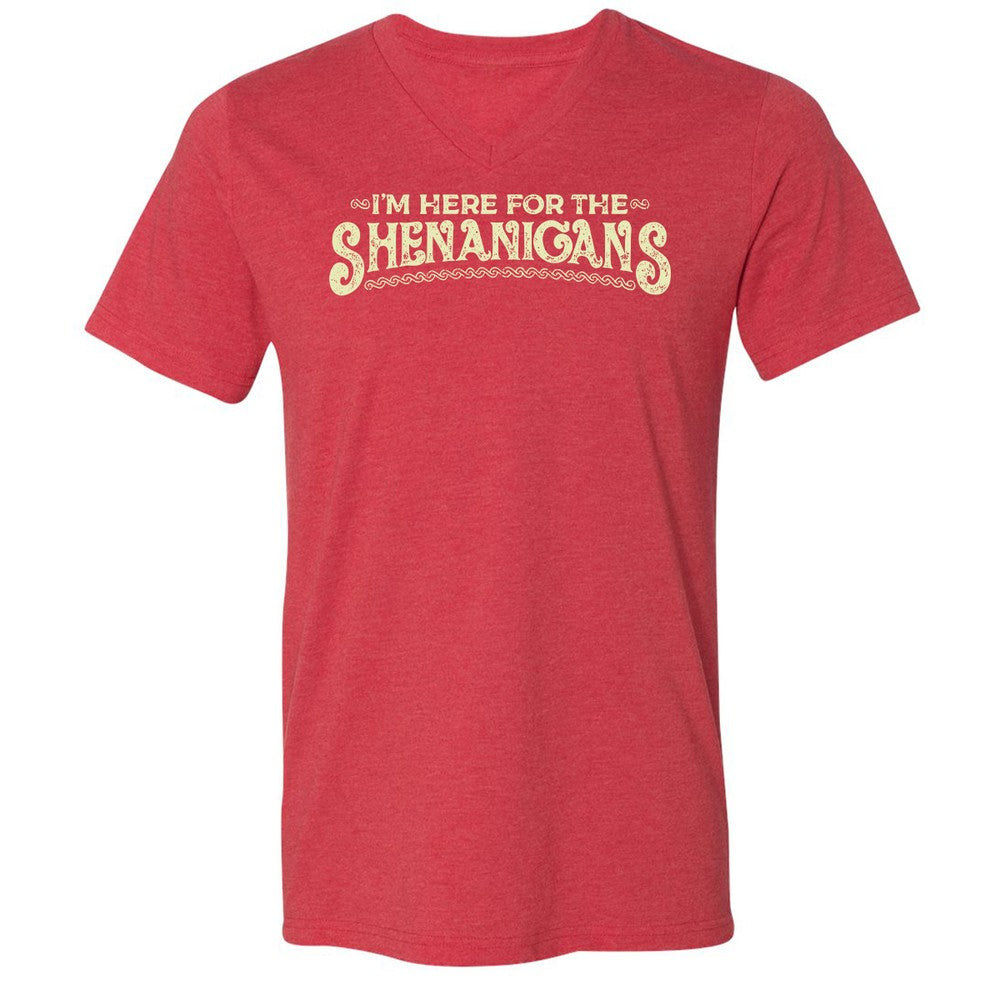 Here For The Shenanigans Unisex V-Neck T-Shirt - Heather Red - 16