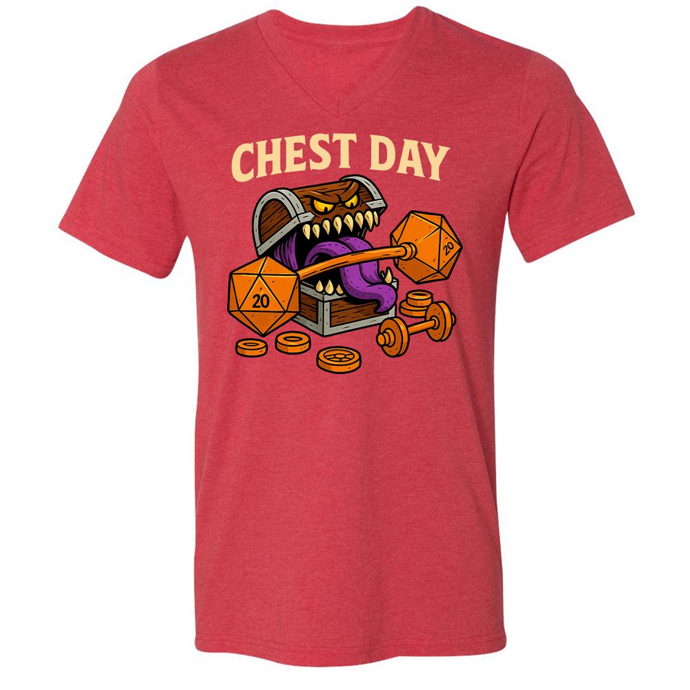 Chest Day Unisex V-Neck T-Shirt - Heather Red - 16