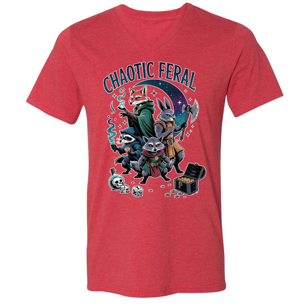 Chaotic Feral Unisex V-Neck T-Shirt - Heather Red - 16