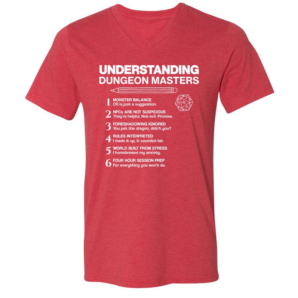 Understanding Dungeon Masters Unisex V-Neck T-Shirt - Heather Red - 16