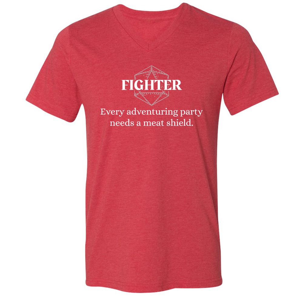Fighter – Every Party Needs A Meat Shield Unisex V-Neck T-Shirt - Heather Red - 16
