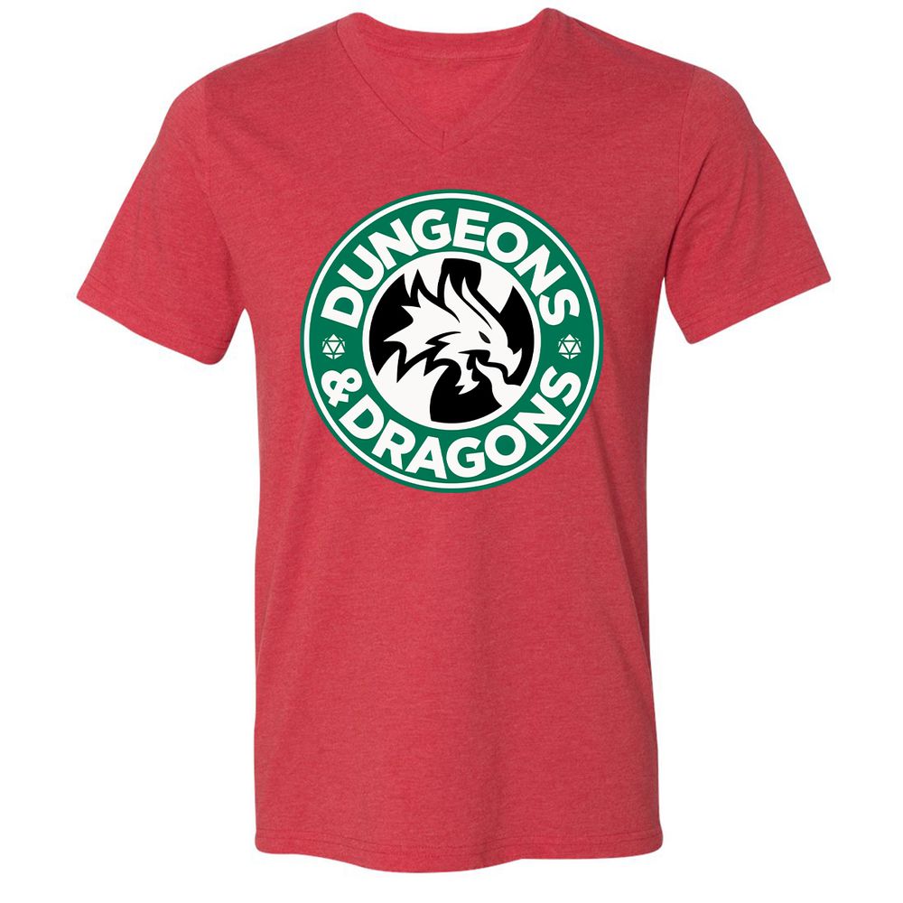 D&D Coffee Unisex V-Neck T-Shirt - Heather Red - 16