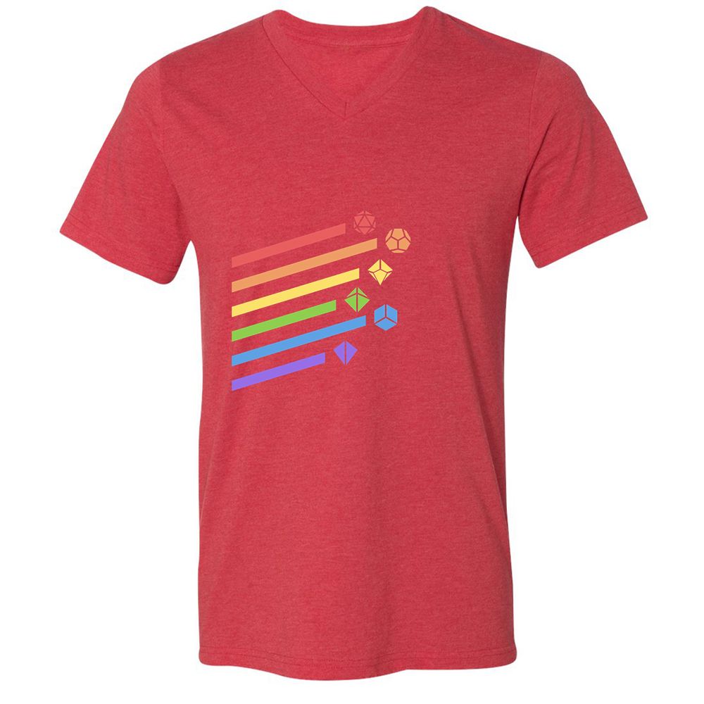 Rainbow Dice Set Unisex V-Neck T-Shirt - Heather Red - 16