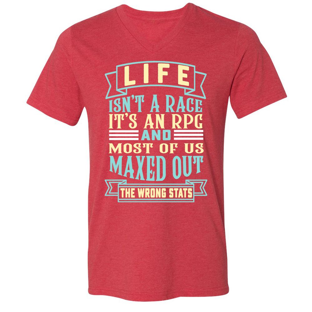 Life Is A RPG Unisex V-Neck T-Shirt - Heather Red - 16