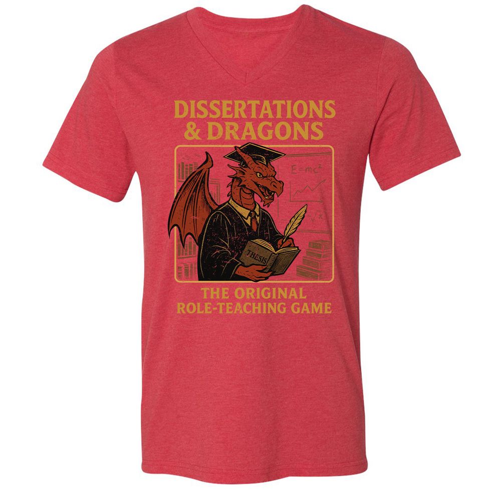 Disserations & Dragons Unisex V-Neck T-Shirt - Heather Red - 16