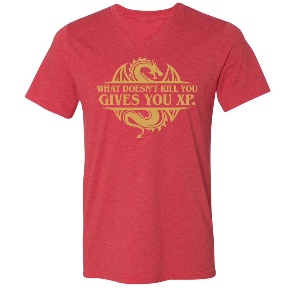 What Doesn't Kill You Gives You XP Unisex V-Neck T-Shirt - Heather Red - 16