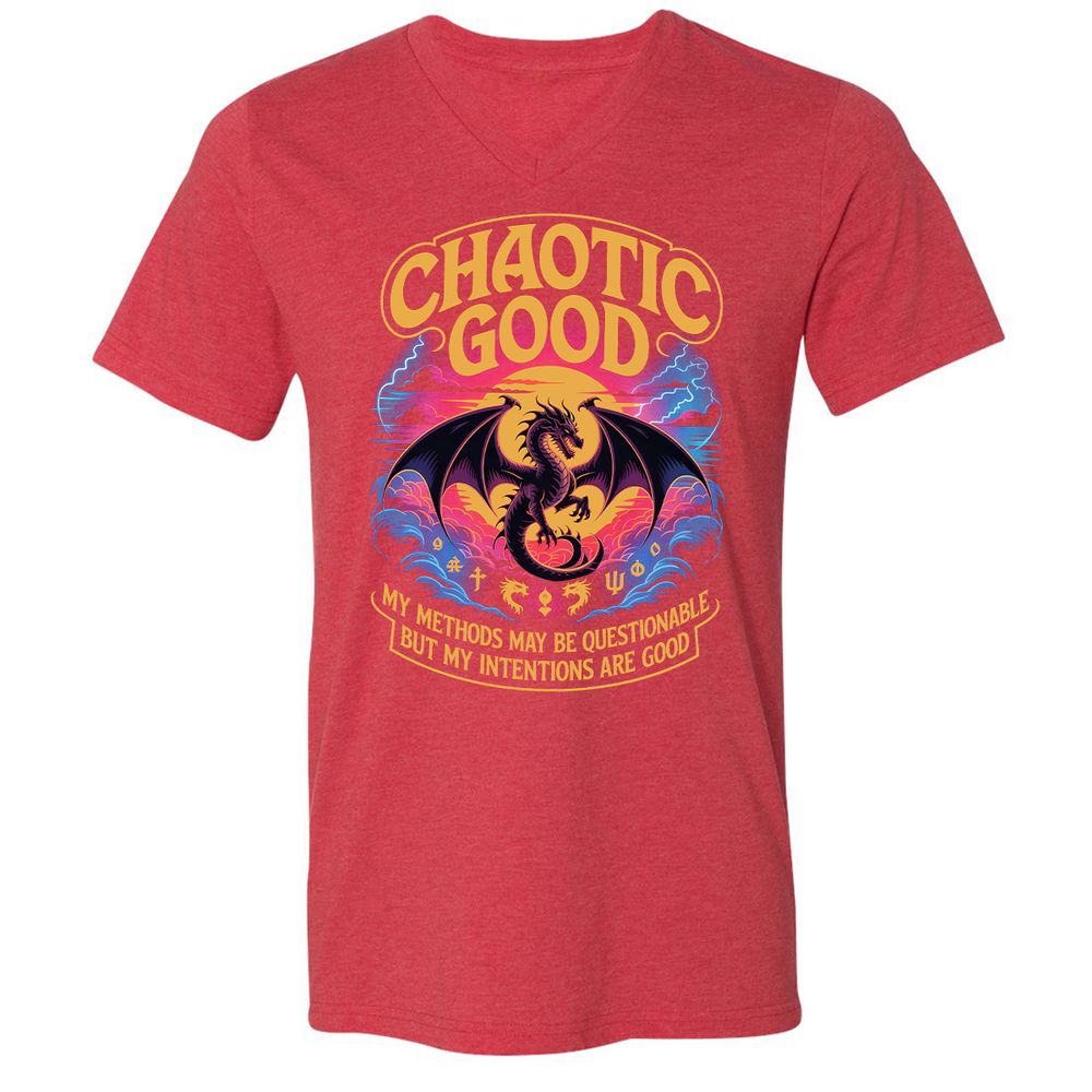 Chaotic Good Unisex V-Neck T-Shirt - Heather Red - 16